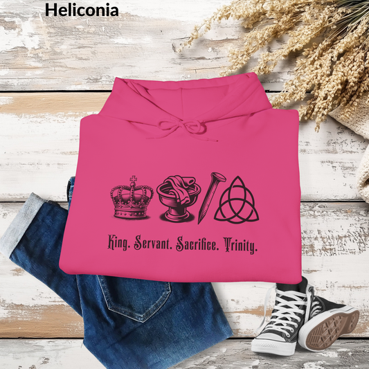 Gospel Message Hoodie, Crown, Basin, Nail and Trinity Design, Faith Based Sweatshirt, Gospel Icons Pullover