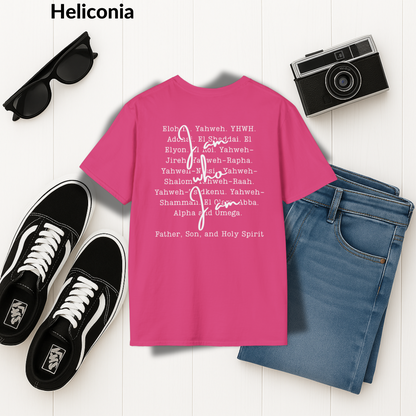 Names of God T-Shirt, Exodus 3:14, Jesus Over All Tee, Christian Typography Shirt, Faith-Based Apparel, Father, Son, and Holy Spirit Shirt