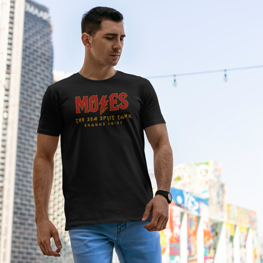 Moses Sea Split Tour Shirt, Exodus 14:21 Christian Rock Band Parody Tee, Faith Based Concert Style T-Shirt, Bible Graphic Tee