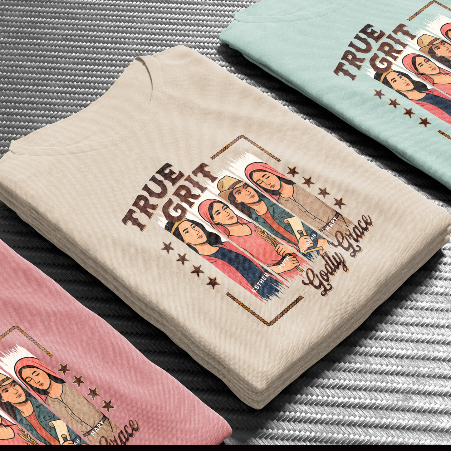 True Grit Godly Grace T-Shirt, Women of the Bible Tee, Christian Western Faith Shirt, Esther Ruth Deborah Mary Graphic Tee