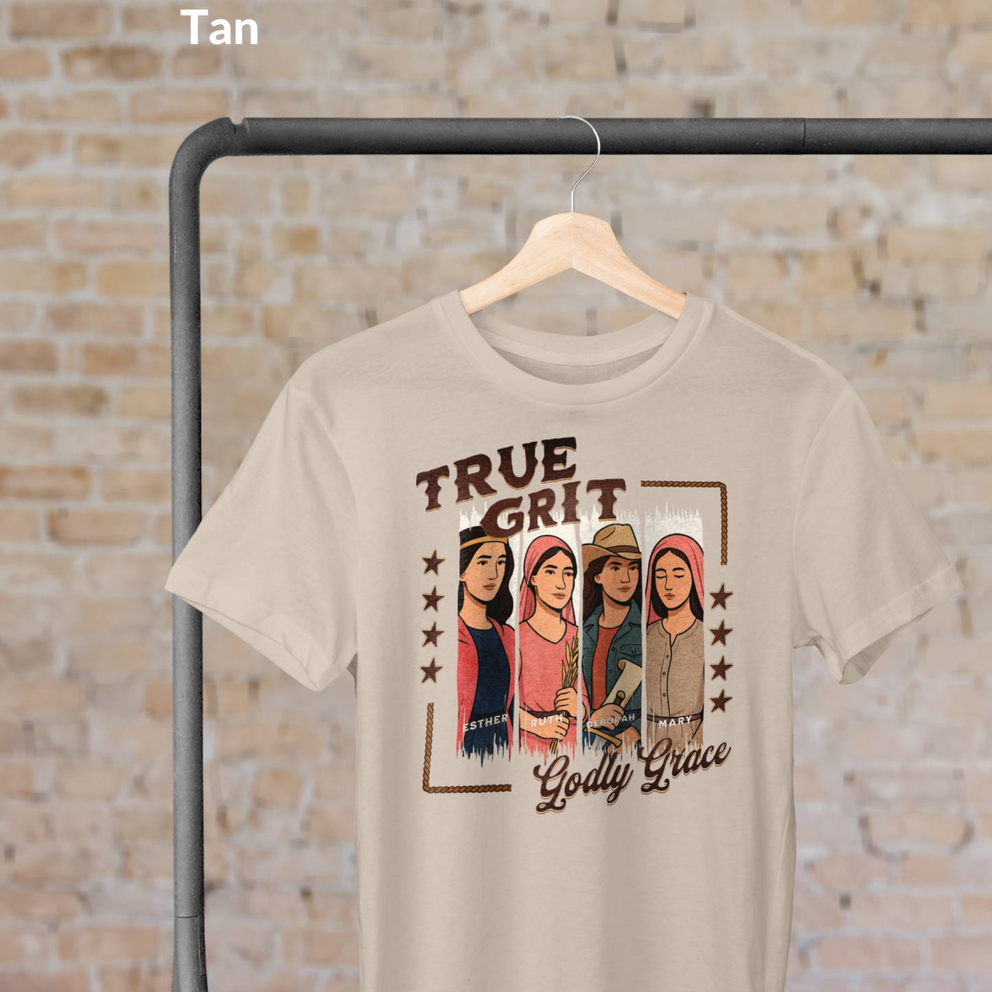True Grit Godly Grace T-Shirt, Women of the Bible Tee, Christian Western Faith Shirt, Esther Ruth Deborah Mary Graphic Tee