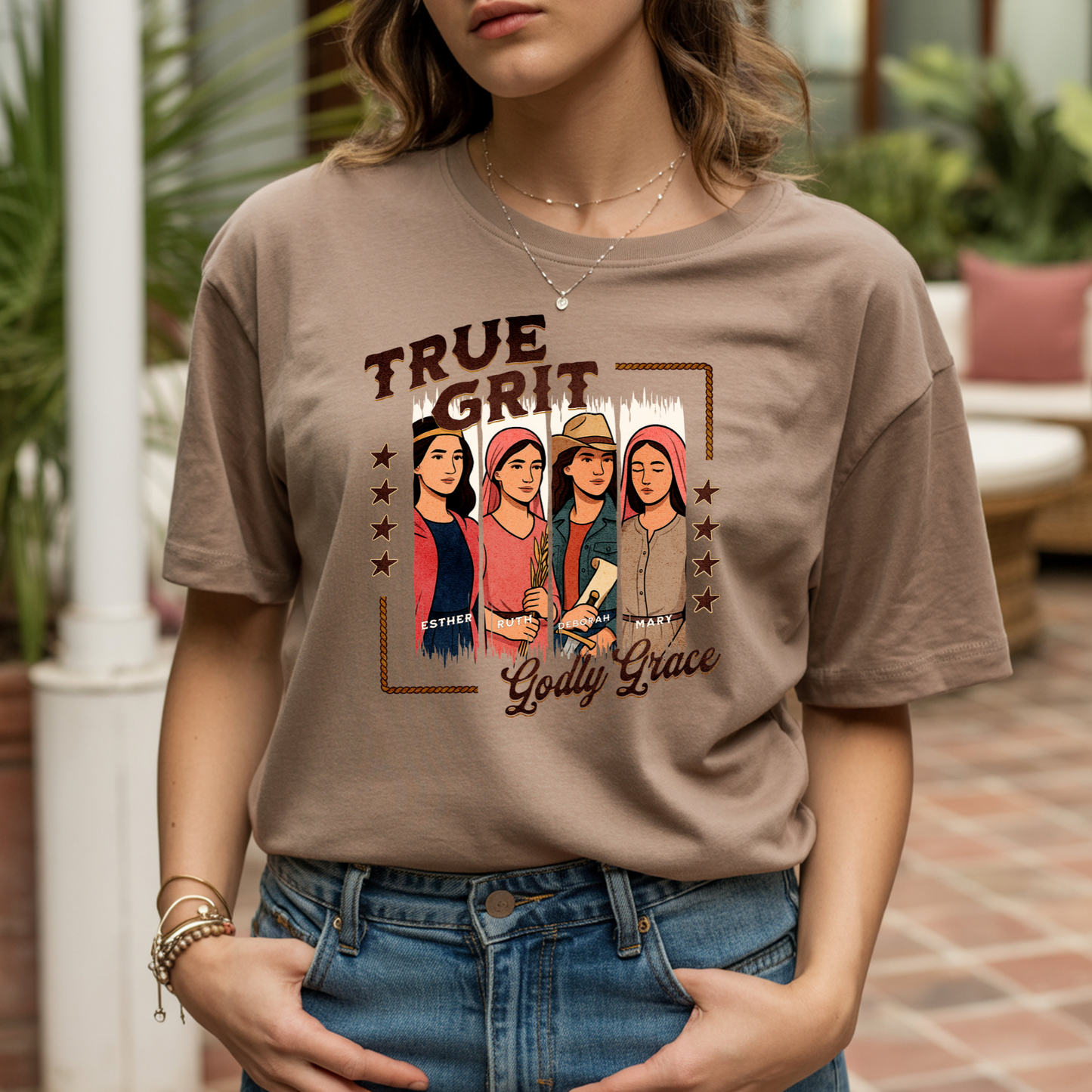True Grit Godly Grace T-Shirt, Women of the Bible Tee, Christian Western Faith Shirt, Esther Ruth Deborah Mary Graphic Tee