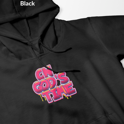 On God's Time Hoodie, Christian Graffiti Hoodie, Cozy Apparel, Faith-Based Fashion, Inspirational Clothing