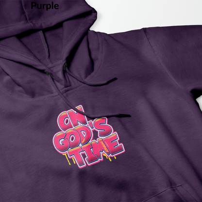 On God's Time Hoodie, Christian Graffiti Hoodie, Cozy Apparel, Faith-Based Fashion, Inspirational Clothing