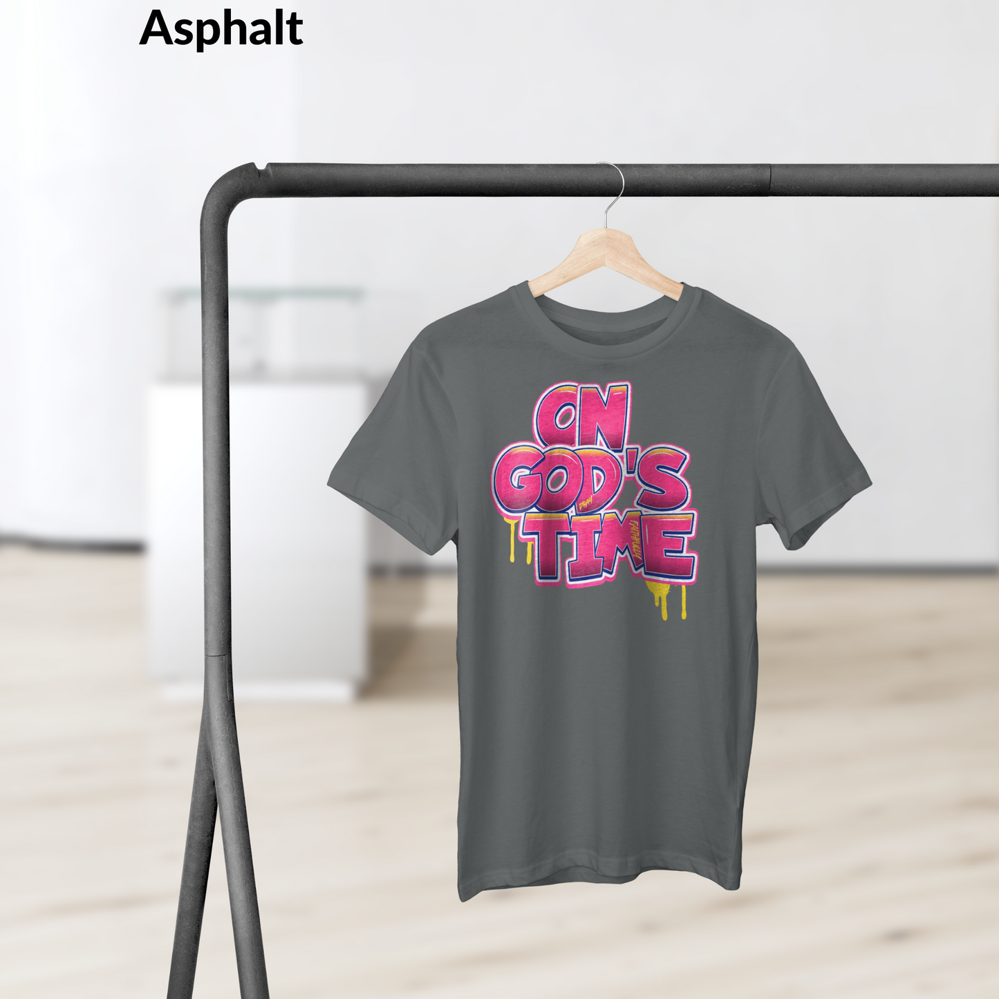 On God’s Time Graffiti Shirt, Christian Streetwear Tee, Bold Faith Drip Style T-Shirt, Urban Scripture Shirt, Fuchsia Jesus Graphic Tee