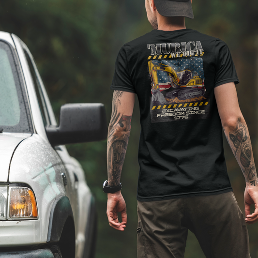 Murica We Dig It Construction Tee, Dirt Diesel Liberty Patriotic Shirt, Excavating Freedom Since 1776, Vintage American Worker Shirt