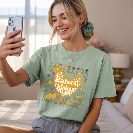 Farm Raised Chickens Shirt, Cute Country Farm Graphic Tee, Backyard Chicken Lover Gift, Boho Floral Chicken T-Shirt for Women