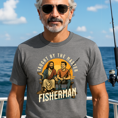Taught by the Master Fisherman T-Shirt, Christian Fishing Tee for Men, Jesus and Fisherman Design, Faith Based Gift for Outdoorsmen