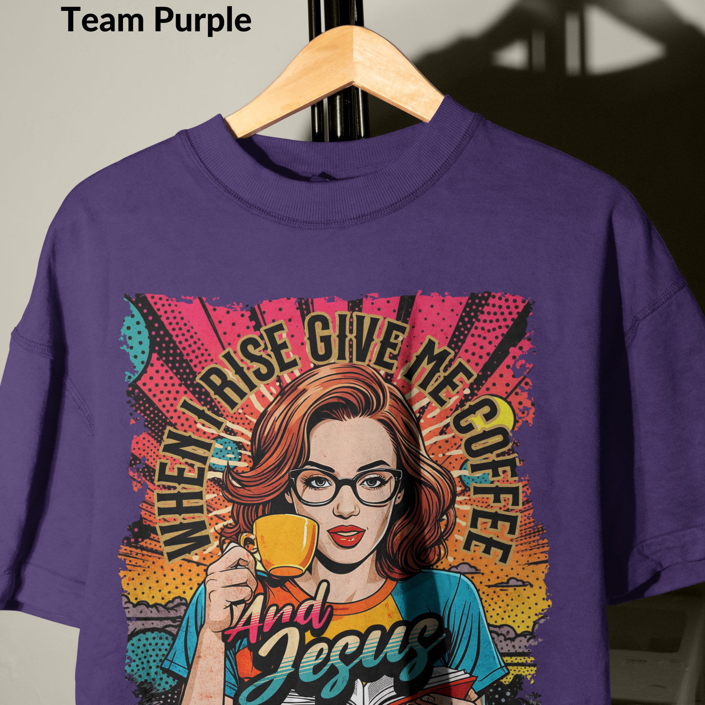 When I Rise Give Me Coffee and Jesus Shirt, Retro Christian Graphic Tee, Pop Art Jesus and Coffee T-Shirt for Women, Faith and Caffeine Gift
