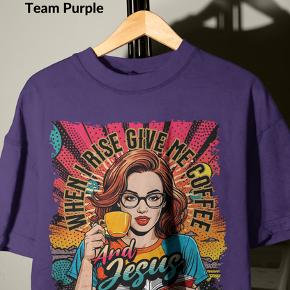 When I Rise Give Me Coffee and Jesus Shirt, Retro Christian Graphic Tee, Pop Art Jesus and Coffee T-Shirt for Women, Faith and Caffeine Gift