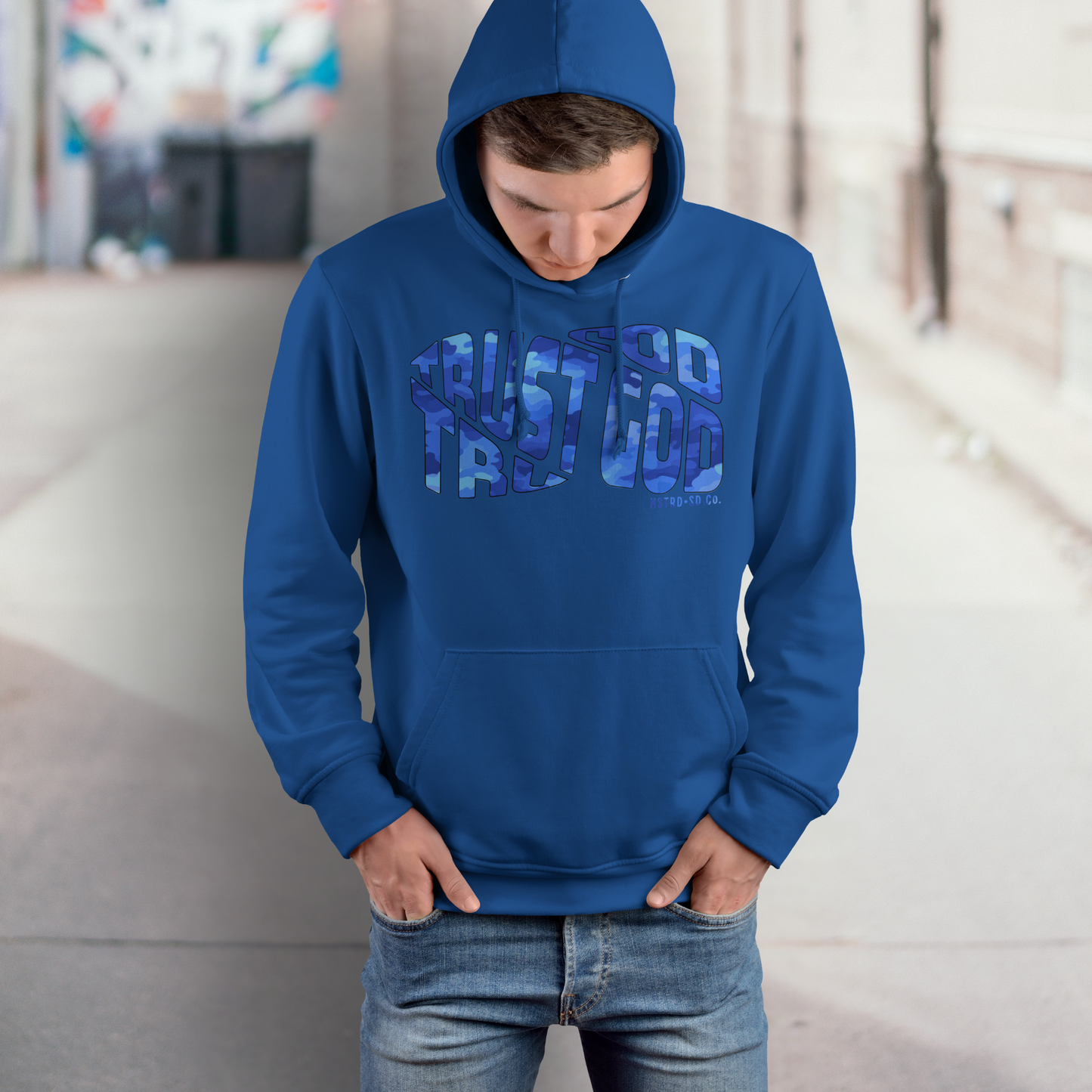 Trust God Camo Hoodie, Christian Faith Heavy Blend Sweatshirt, MSTRD•SD Co. Bold Graphic Pullover, Unisex Scripture Hoodie, Religious Streetwear