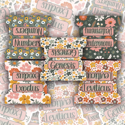 Retro Floral Bible Tabs, Christian Planner Tabs for Women, 70s-Inspired Scripture Tab Set, Faith-Based Bible Accessories