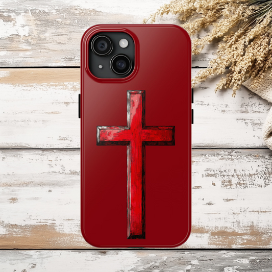 Bold Red Cross Phone Case, iPhone Case, Samsung Case, Christian Faith Protective Case, Minimalist Religious Design, Durable Cover