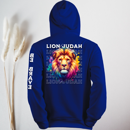 Lion of Judah Christian Sweatshirt, Inspirational Religious Apparel, Bold and Vibrant Lion Hoodie, Faith-Based Clothing Hooded Sweatshirt