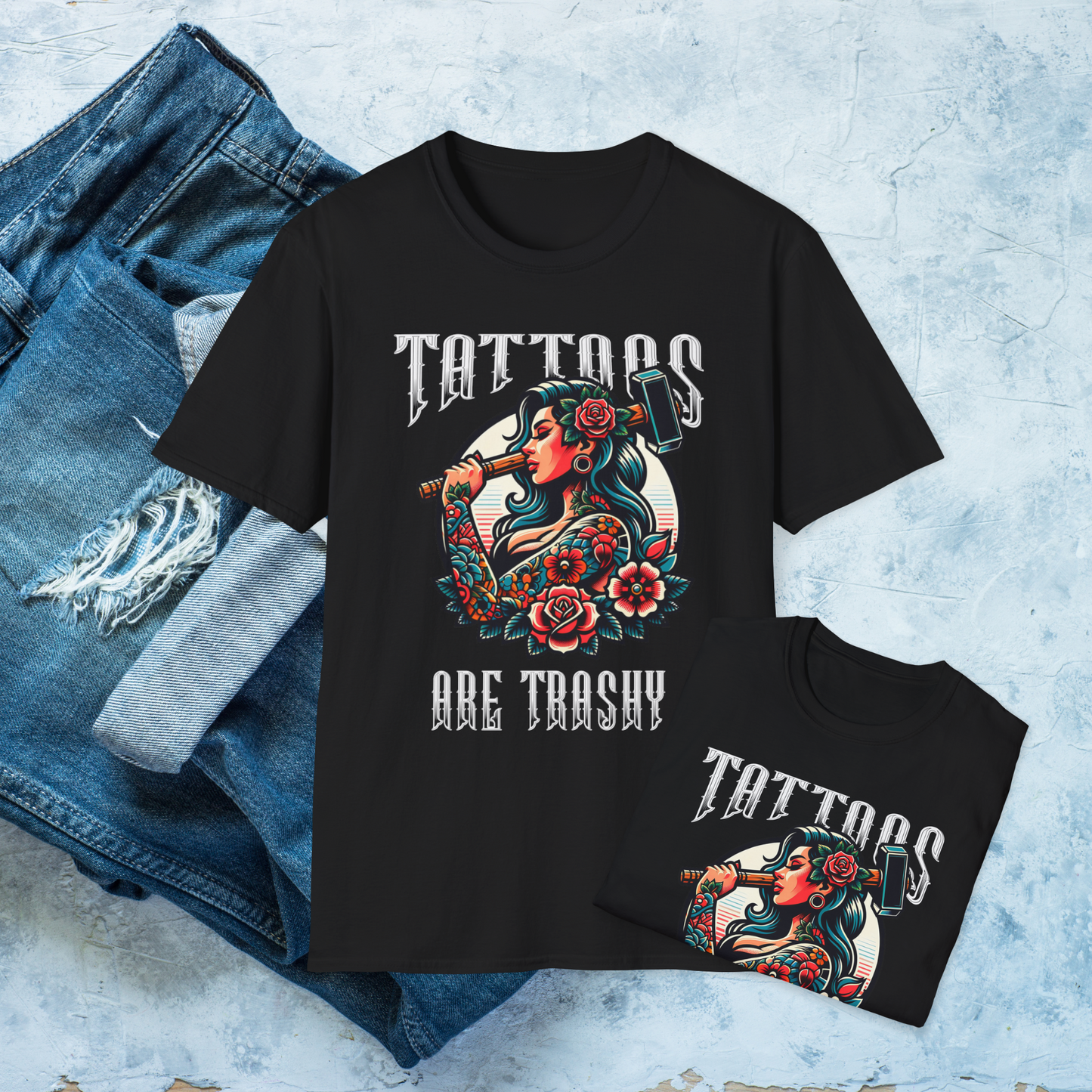 Tattoos Are Trashy T-Shirt, Tattooed Girl Graphic Tee, Edgy Inked Shirt, Alternative Fashion, Funny Tattoo Lover Gift, Bold Graphic Tee