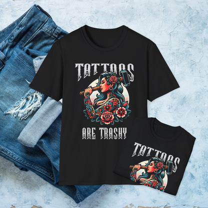 Tattoos Are Trashy T-Shirt, Tattooed Girl Graphic Tee, Edgy Inked Shirt, Alternative Fashion, Funny Tattoo Lover Gift, Bold Graphic Tee