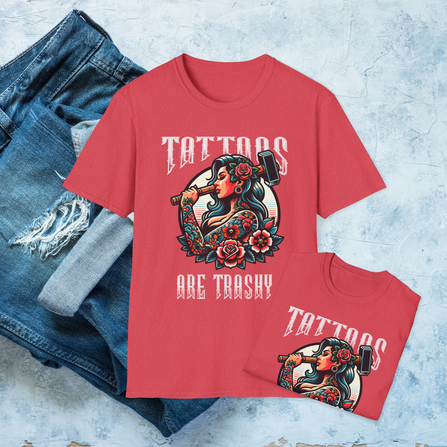 Tattoos Are Trashy T-Shirt, Tattooed Girl Graphic Tee, Edgy Inked Shirt, Alternative Fashion, Funny Tattoo Lover Gift, Bold Graphic Tee