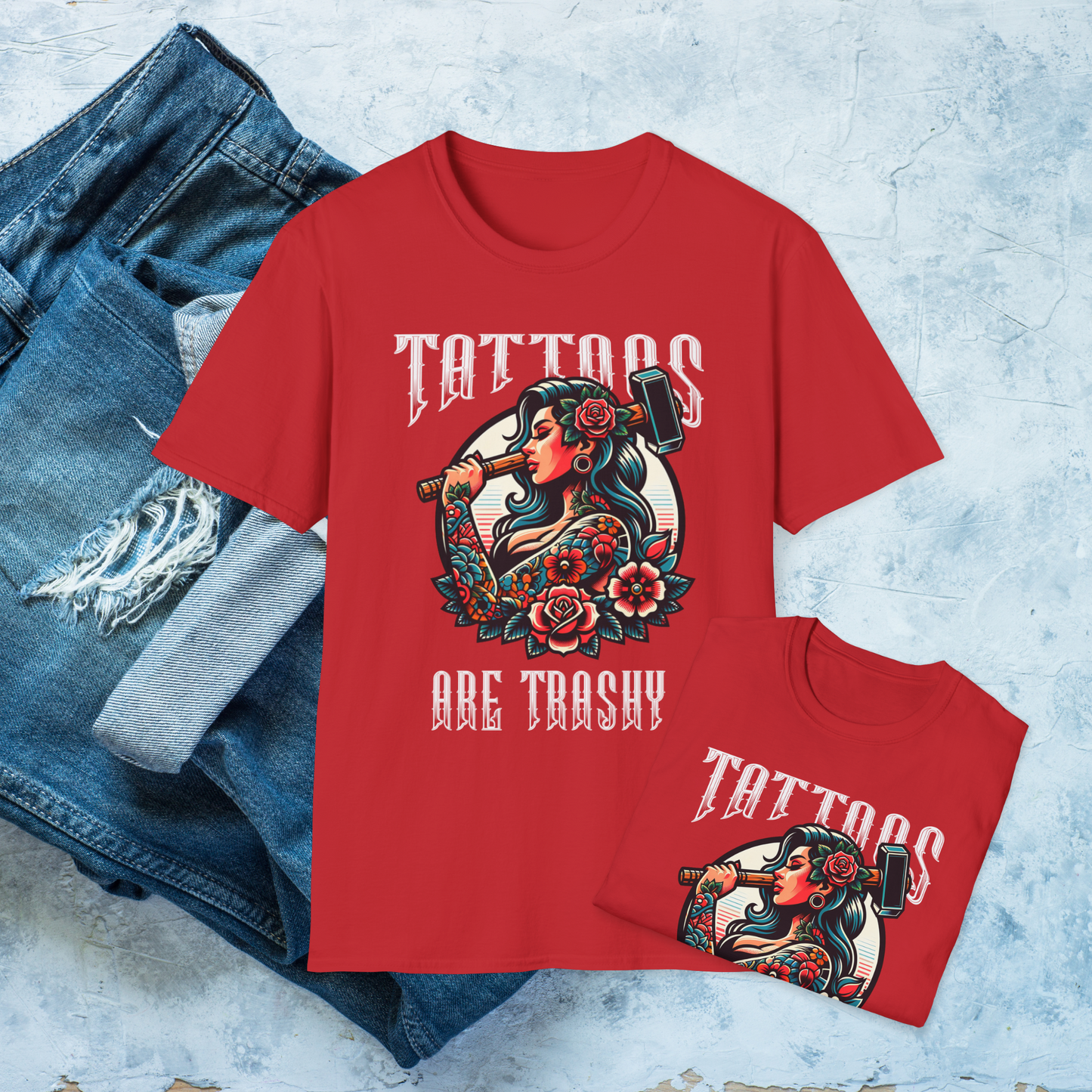 Tattoos Are Trashy T-Shirt, Tattooed Girl Graphic Tee, Edgy Inked Shirt, Alternative Fashion, Funny Tattoo Lover Gift, Bold Graphic Tee