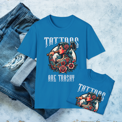 Tattoos Are Trashy T-Shirt, Tattooed Girl Graphic Tee, Edgy Inked Shirt, Alternative Fashion, Funny Tattoo Lover Gift, Bold Graphic Tee