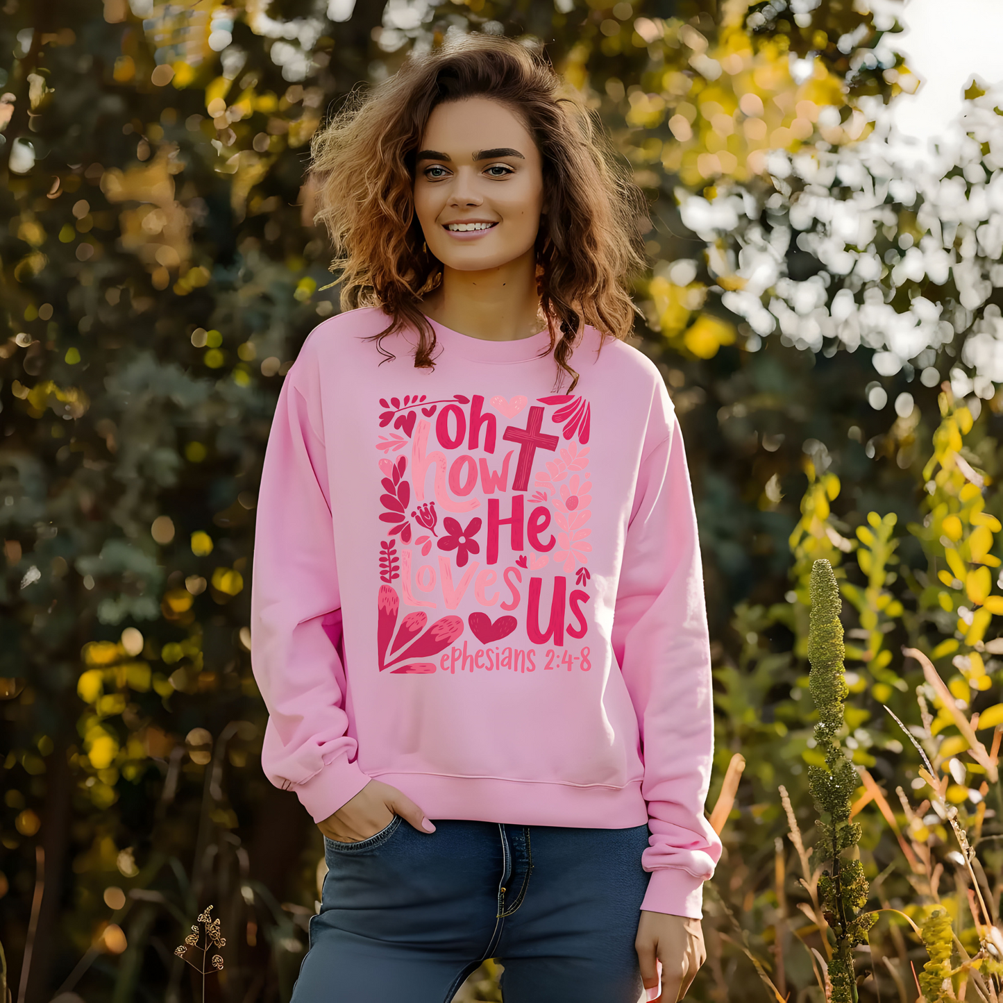 Oh How He Loves Us Sweatshirt, Ephesians 2:4-8 Christian Pullover, Faith-Based Crewneck, Christian Faith Based Apparel