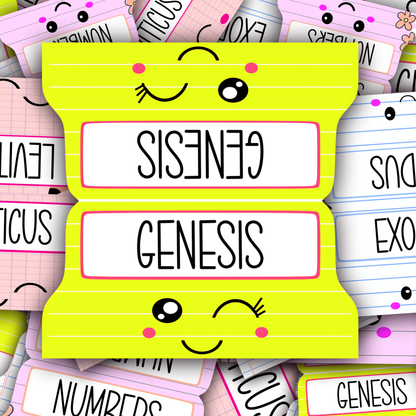 Kawaii Bible Tabs, Fun Bible Book Tabs for Children, Bright Scripture Tabs, Cute Kawaii Tab Set, Bible Study Accessories for Kids