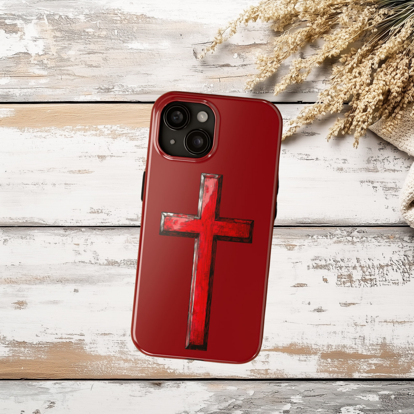Bold Red Cross Phone Case, iPhone Case, Samsung Case, Christian Faith Protective Case, Minimalist Religious Design, Durable Cover