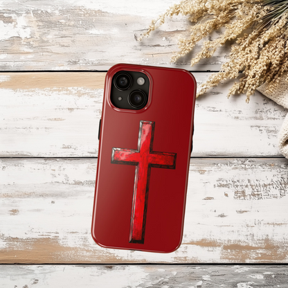 Bold Red Cross Phone Case, iPhone Case, Samsung Case, Christian Faith Protective Case, Minimalist Religious Design, Durable Cover