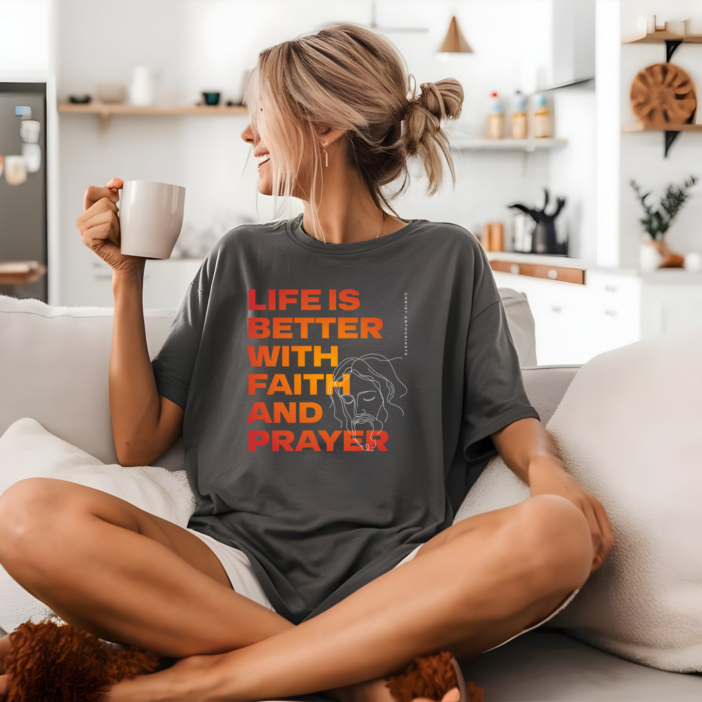 Faith and Prayer T-Shirt, Christian Inspirational Tee, Christ Enthusiast Shirt, Jesus Line Art Graphic Tee