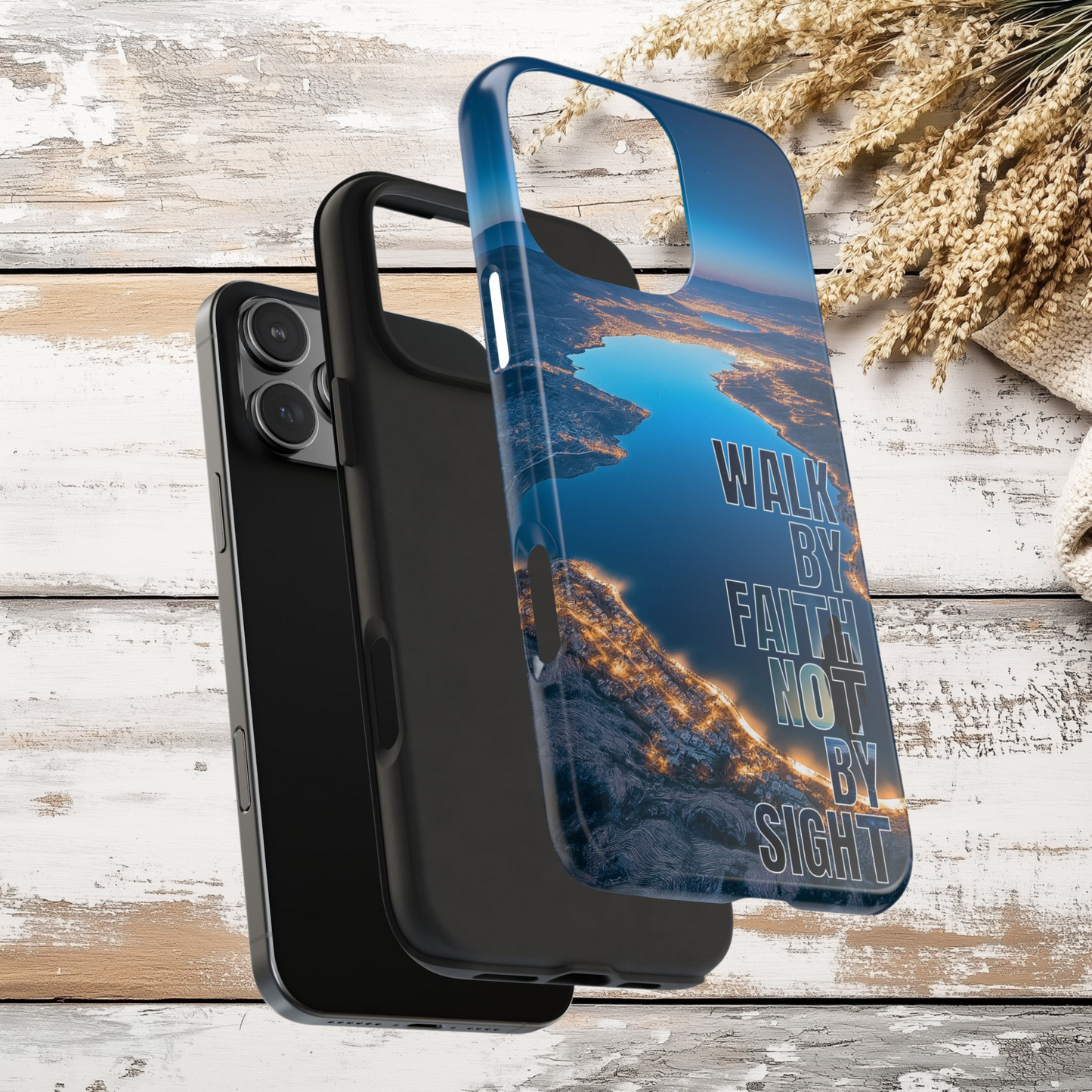 Walk by Faith Not by Sight Phone Case, Christian Tough Phone Cover, The Sea of Galilee, Israel, Inspirational Bible Verse Case for iPhone & Samsung