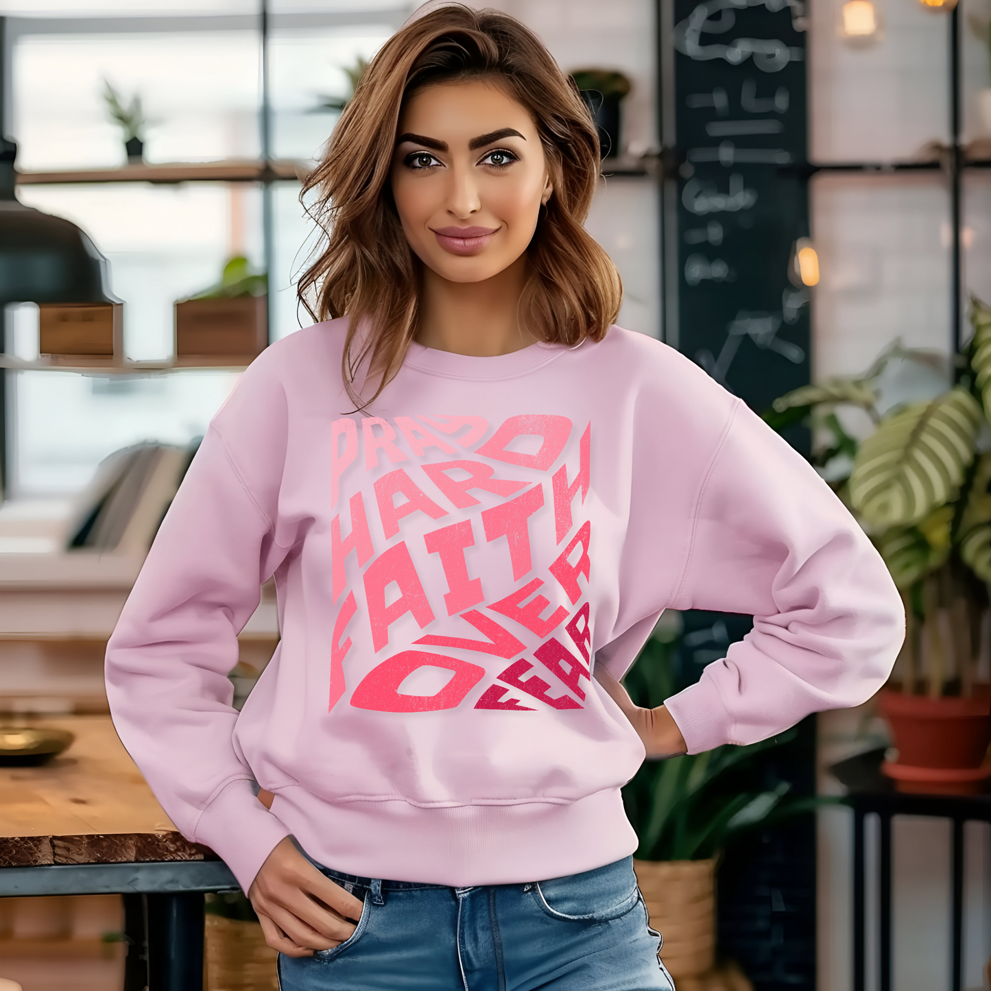 Pray Hard Faith Over Fear Sweatshirt, Inspirational Christian Pullover, Faith-Based Crewneck