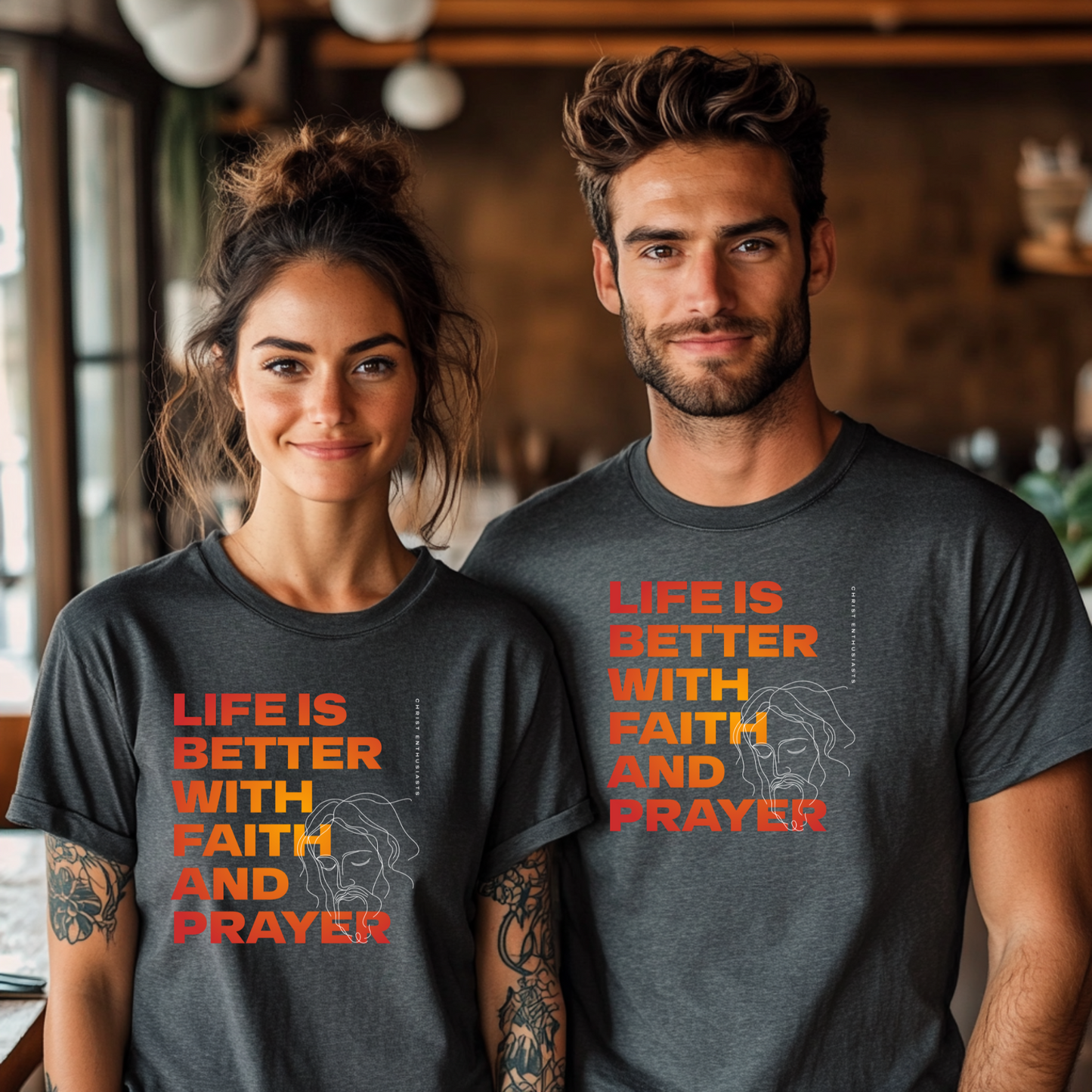 Faith and Prayer T-Shirt, Christian Inspirational Tee, Christ Enthusiast Shirt, Jesus Line Art Graphic Tee