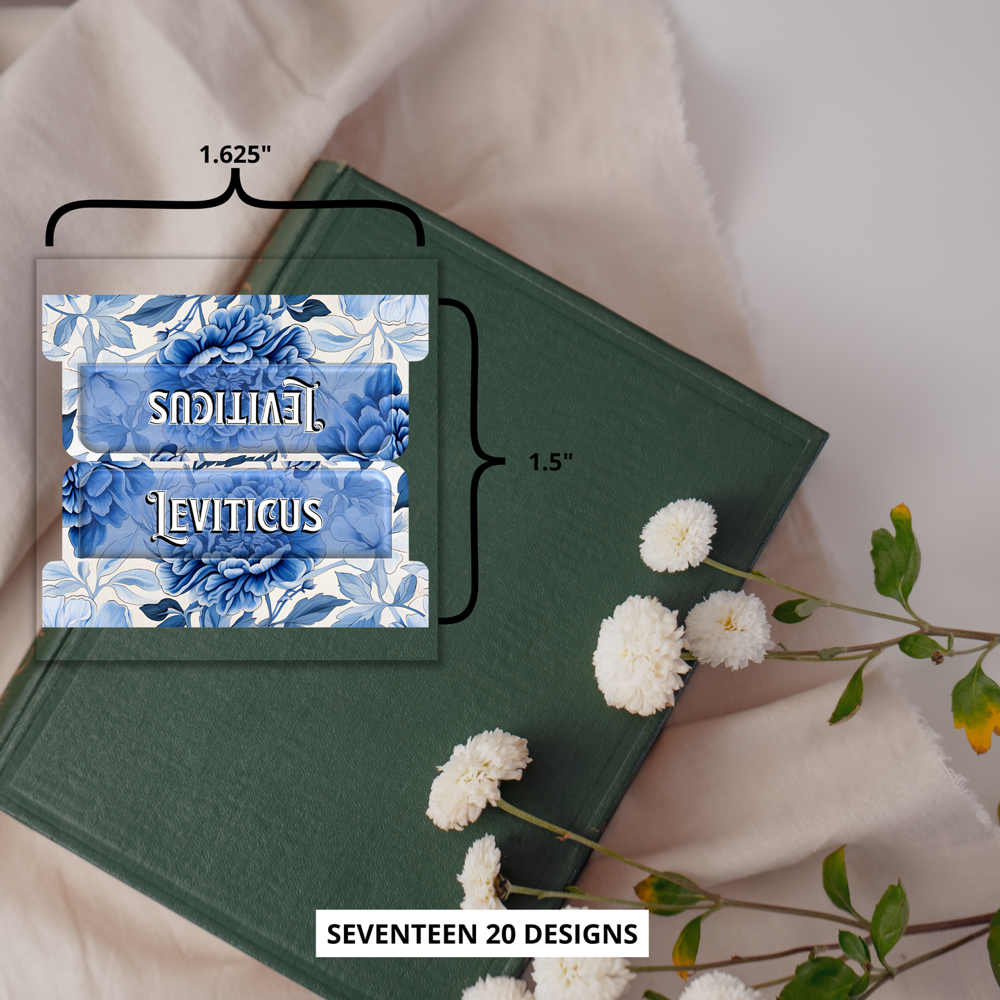Blue Regal Floral Bible Tabs, Elegant Scripture Tab Set for Women, Bible Book Dividers, Christian Planner Accessories