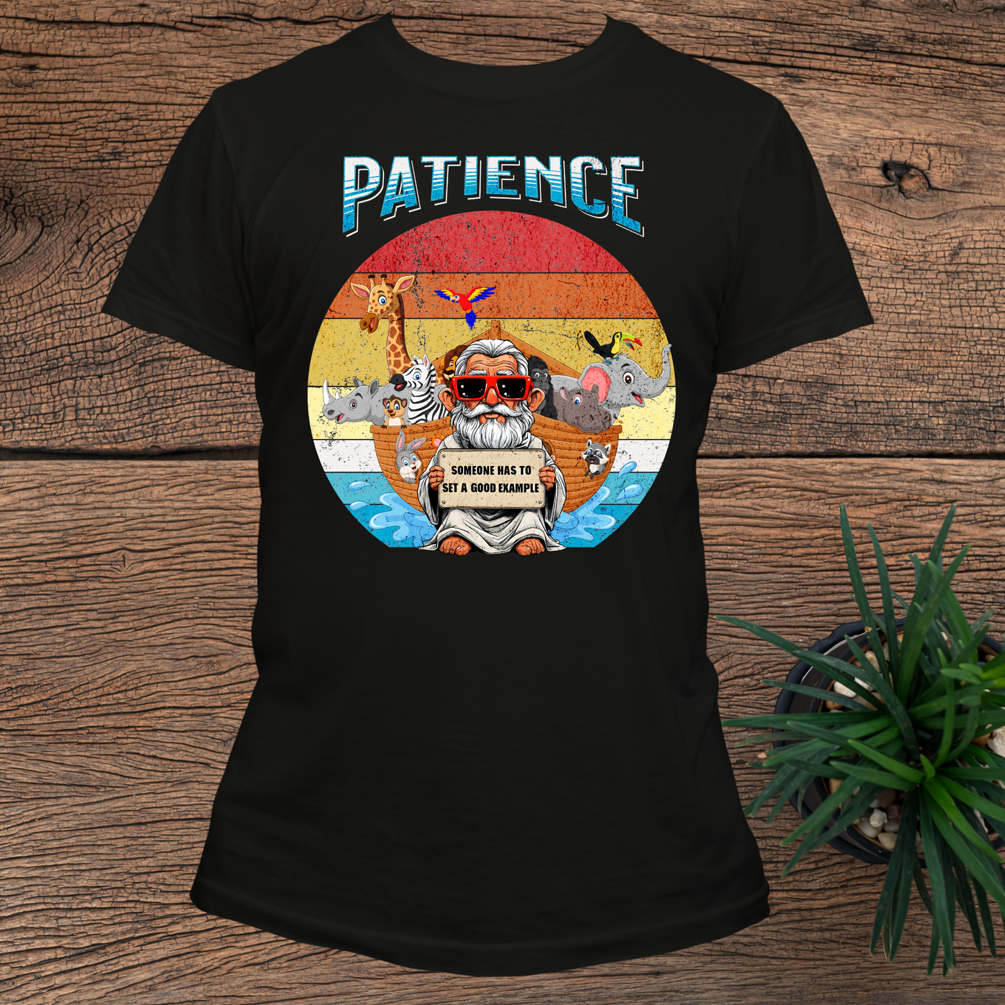 Vintage Patience Noah's Ark T-Shirt, Good Example Quote Tee, Animal Lovers Shirt, Humorous Bible Verse Tee, Retro Patience Graphic Shirt