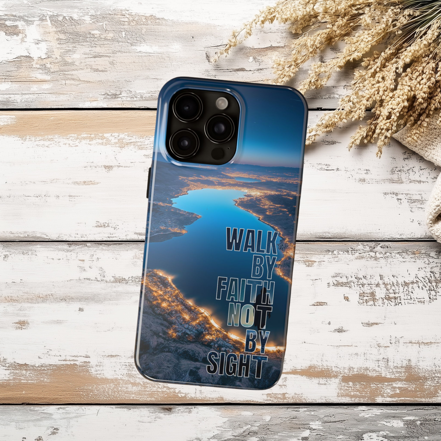 Walk by Faith Not by Sight Phone Case, Christian Tough Phone Cover, The Sea of Galilee, Israel, Inspirational Bible Verse Case for iPhone & Samsung