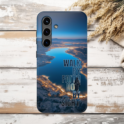 Walk by Faith Not by Sight Phone Case, Christian Tough Phone Cover, The Sea of Galilee, Israel, Inspirational Bible Verse Case for iPhone & Samsung