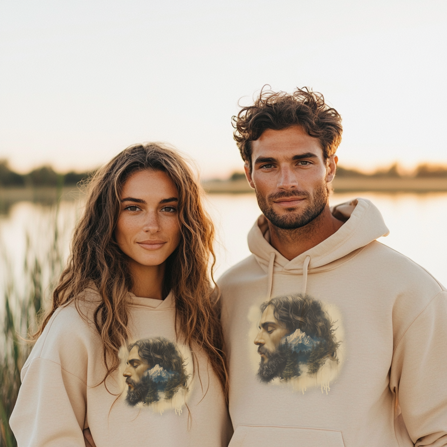 Jesus Mountain Reflection Hoodie, Christian Faith Sweatshirt, Watercolor Art, Nature and Spirituality Gift, Religious Apparel Hooded Sweatshirt