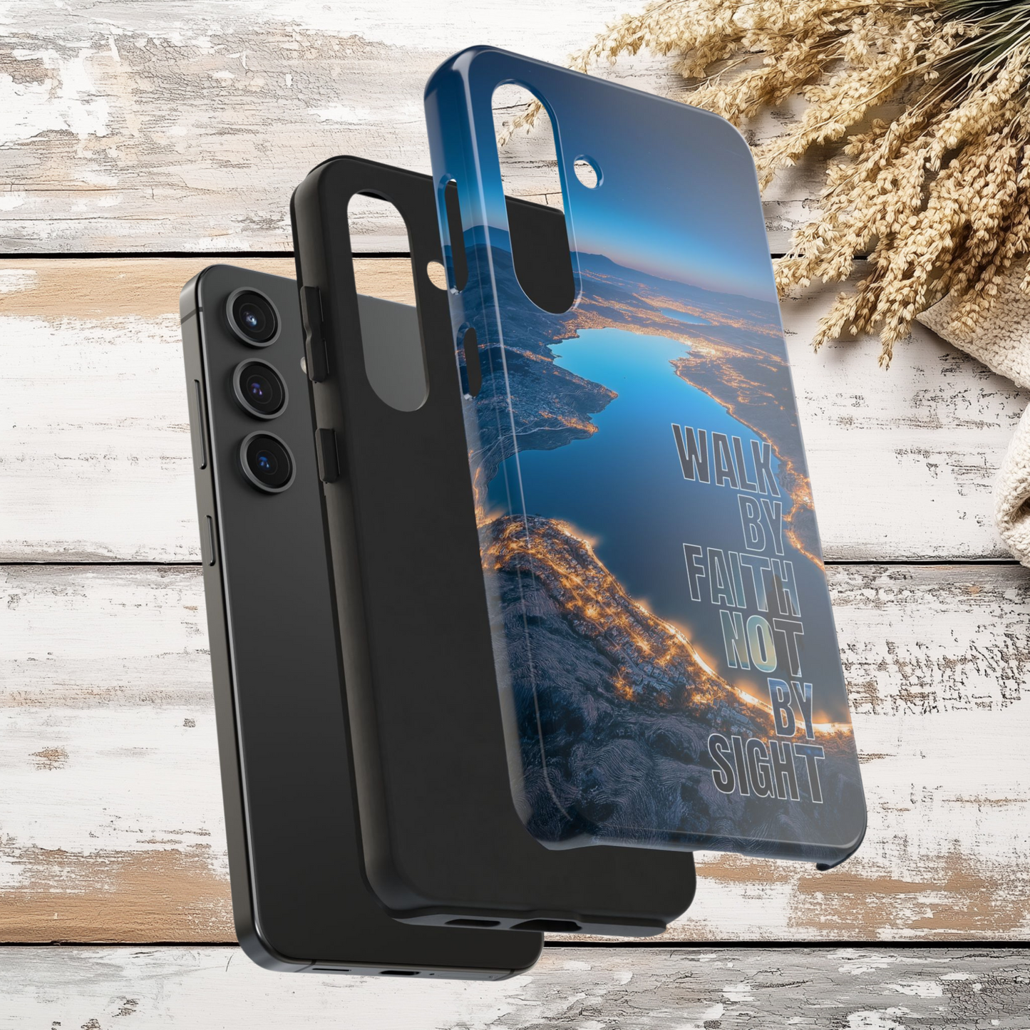 Walk by Faith Not by Sight Phone Case, Christian Tough Phone Cover, The Sea of Galilee, Israel, Inspirational Bible Verse Case for iPhone & Samsung