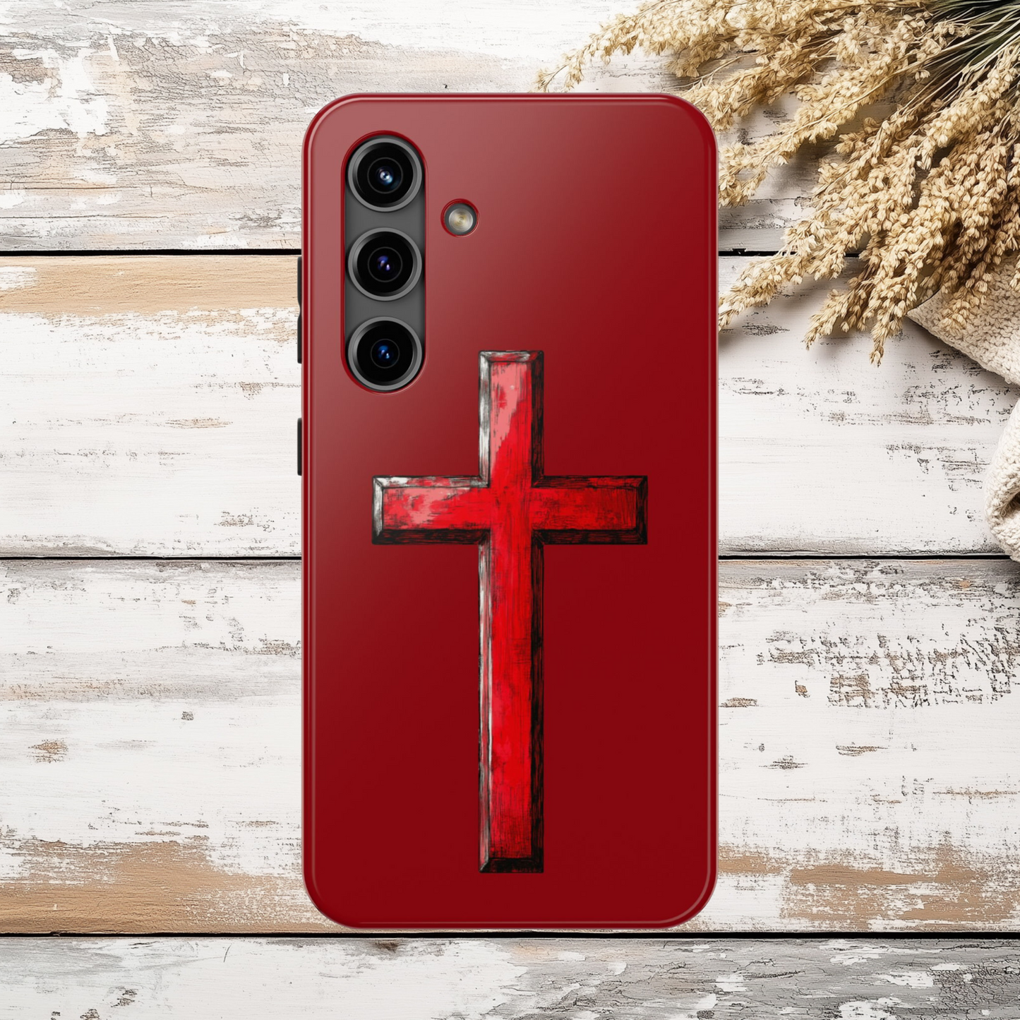 Bold Red Cross Phone Case, iPhone Case, Samsung Case, Christian Faith Protective Case, Minimalist Religious Design, Durable Cover