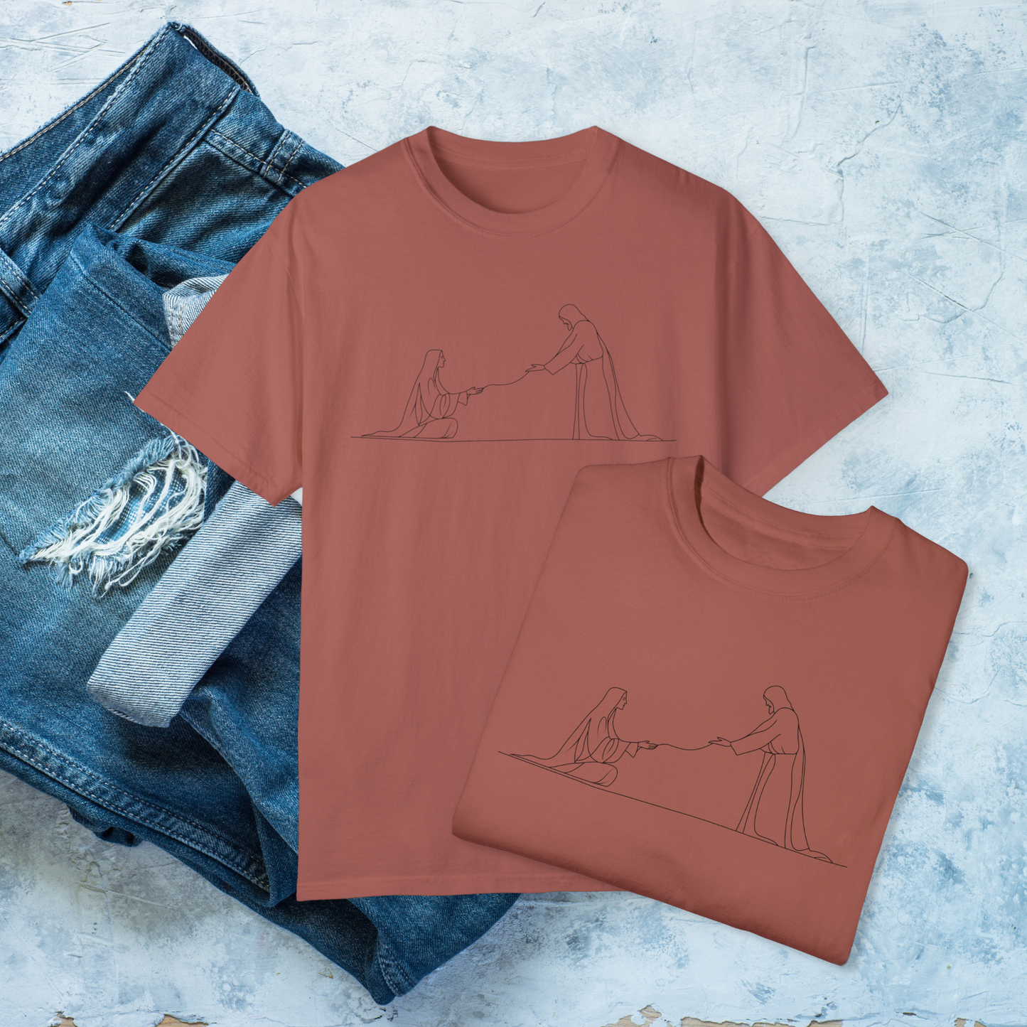 Minimalist Jesus and Woman T-Shirt, Your faith has healed you T-Shirt, Faith-Based Christian Tee, Inspirational Bible Shirt, Religious Line Art Tee