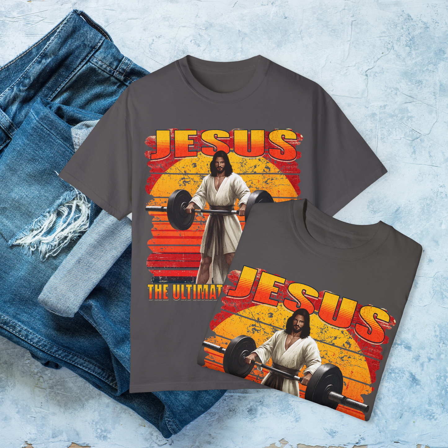 Jesus The Ultimate Deadlifter T-Shirt, Funny Christian Fitness Tee, Gym Workout Faith Shirt