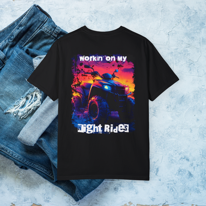 Workin' on my Night Ride Tee, ATV T-Shirt, Off-Road Adventure Tee, Four Wheeler Graphic Shirt, ATV Enthusiast Gift, Mud Riding T-Shirt