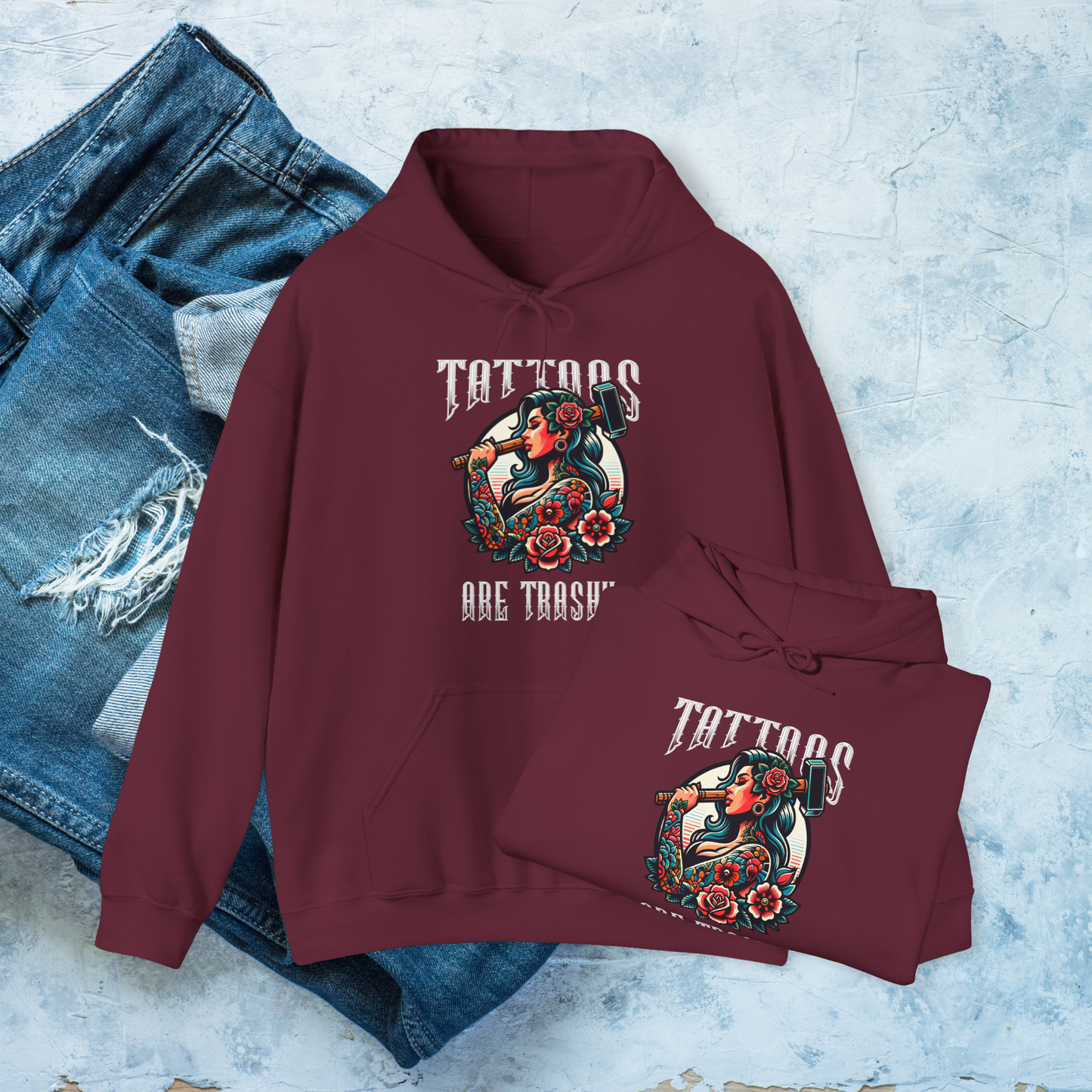 Tattoos Are Trashy Hoodie, Funny Tattoo Lover Pullover, Bold Graphic Sweatshirt