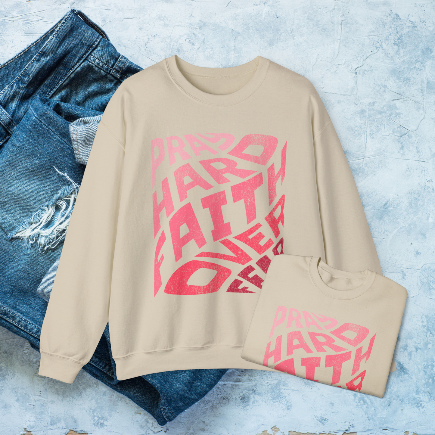 Pray Hard Faith Over Fear Sweatshirt, Inspirational Christian Pullover, Faith-Based Crewneck