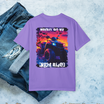 Workin' on my Night Ride Tee, ATV T-Shirt, Off-Road Adventure Tee, Four Wheeler Graphic Shirt, ATV Enthusiast Gift, Mud Riding T-Shirt