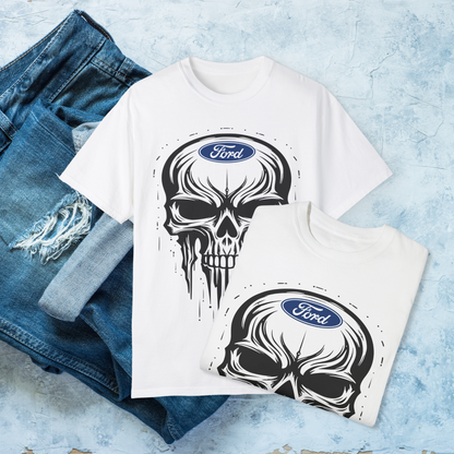 Skull T-Shirt, Dripping Skull Automotive Graphic Tee, Bold Car Enthusiast Shirt, Perfect Apparel for Ford Fans