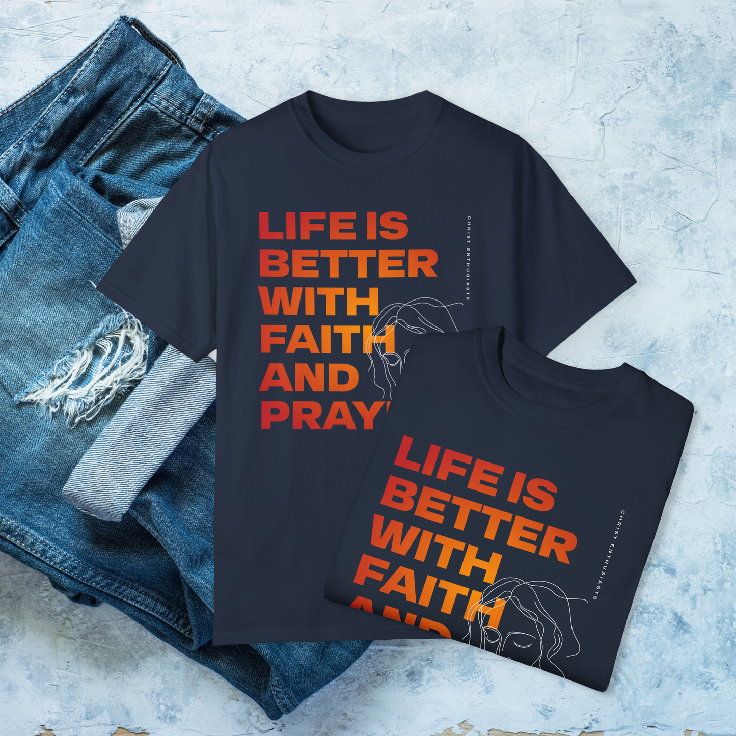 Faith and Prayer T-Shirt, Christian Inspirational Tee, Christ Enthusiast Shirt, Jesus Line Art Graphic Tee
