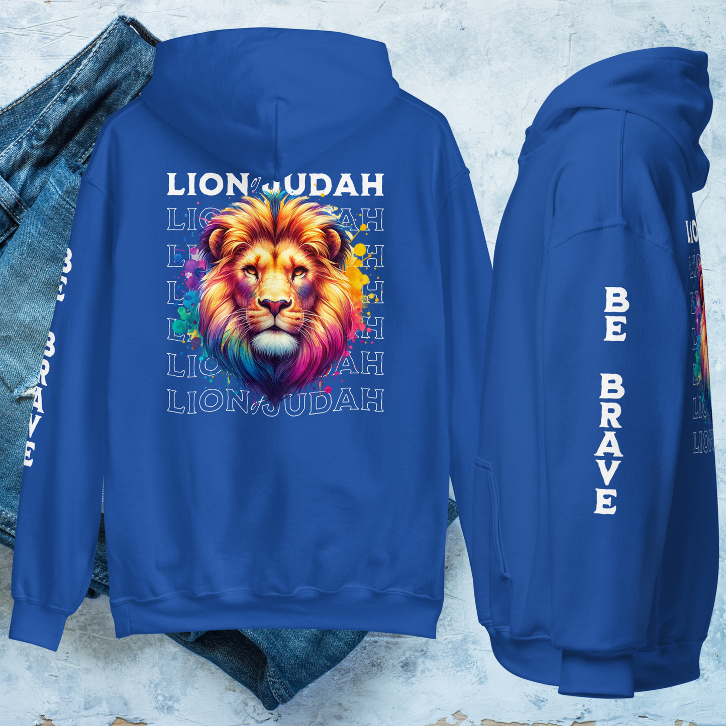 Lion of Judah Christian Sweatshirt, Inspirational Religious Apparel, Bold and Vibrant Lion Hoodie, Faith-Based Clothing Hooded Sweatshirt