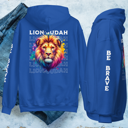 Lion of Judah Christian Sweatshirt, Inspirational Religious Apparel, Bold and Vibrant Lion Hoodie, Faith-Based Clothing Hooded Sweatshirt