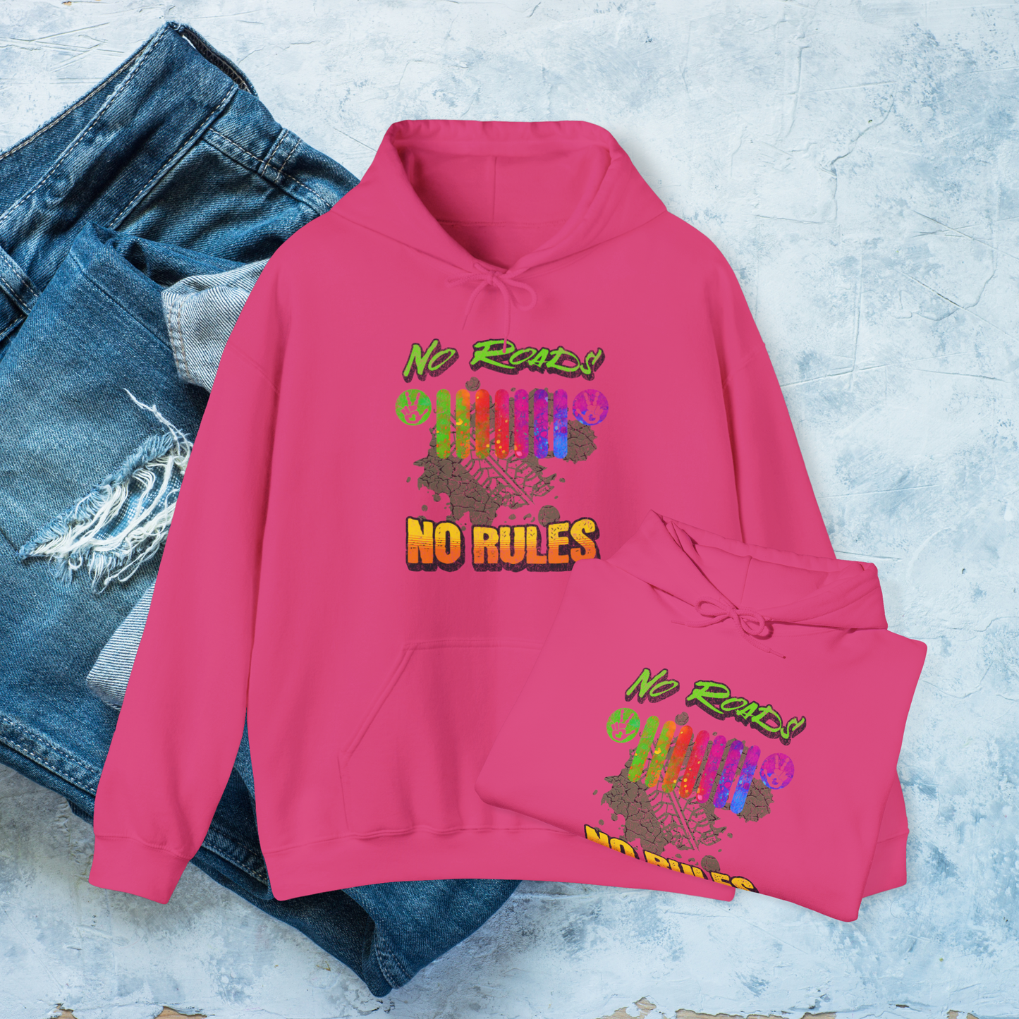 No Roads No Rules Hoodie, Off-Road Adventure Sweatshirt, Colorful 4x4 Pullover, Bold & Rugged Apparel