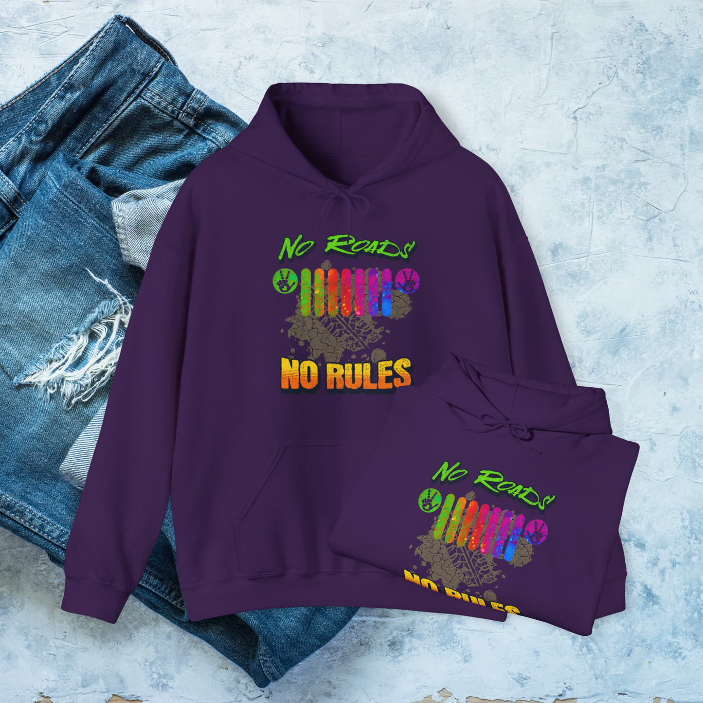 No Roads No Rules Hoodie, Off-Road Adventure Sweatshirt, Colorful 4x4 Pullover, Bold & Rugged Apparel